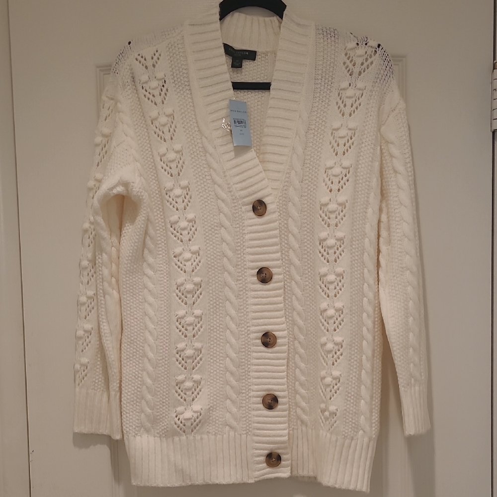 Ann Taylor Cream Heart Knit Cardigan